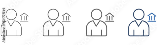 
outline icon set banker with people and bank design