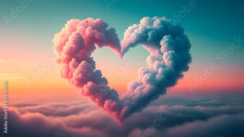 Panel kuchenny z motywem Dreamy heart shaped cloud formation above a sea of clouds at sunset for valentine s day