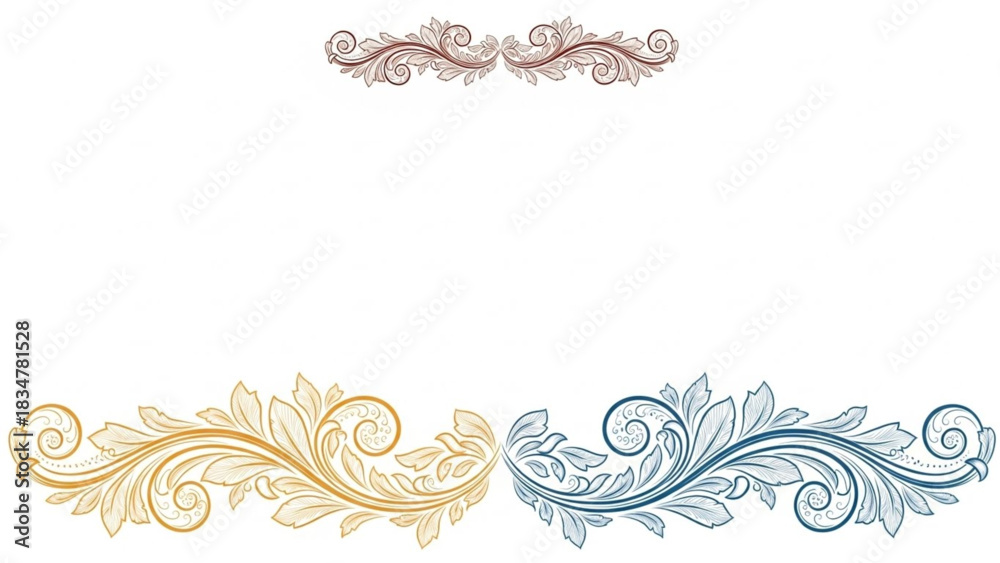 Fototapeta premium Elegant ornamental swirls and flourishes for invitations or stationery with gold and blue accents, evoking classic beauty and timeless design appeal