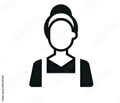 Female service staff avatar icon for hospitality and user profile, flat vector symbol