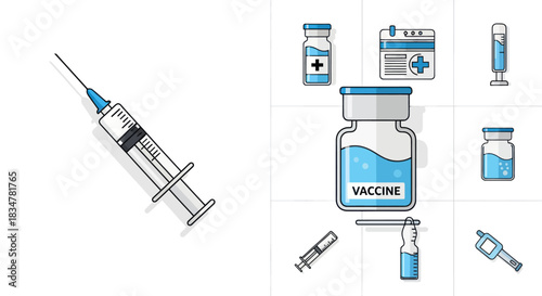 Medical Syringe with Needle for Vaccination or Injection Healthcare Equipment.