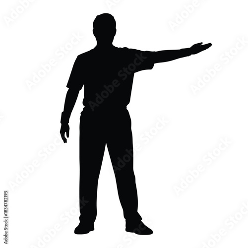 Man silhouette pointing and presenting for ui design and web interface, minimalist vector icon