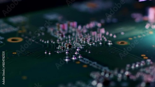 Close-up of a circuit board being manufactured with precision technology.