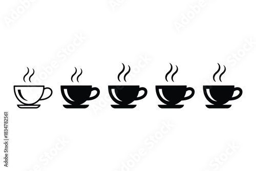 Set of hot coffee cup icons simple black glyph vector design isolated on white background