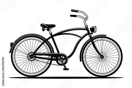 Classic beach cruiser bicycle illustration vintage style vector design isolated on white background
