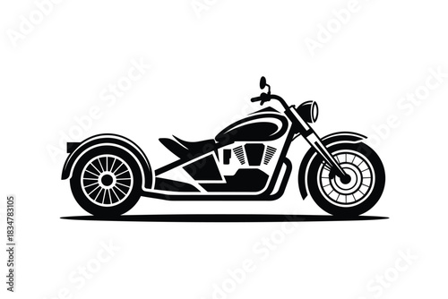 Black and white motorcycle trike vector illustration classic three-wheeled motorbike design isolated on white background