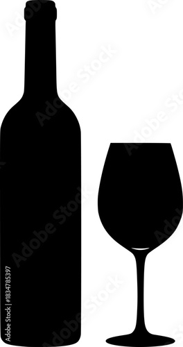 Wine bottle and glass silhouette - vector illustration. Transparent background EPS version.