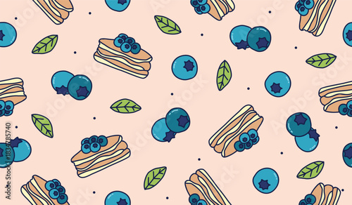 Cute blueberry fruits pattern background vector design