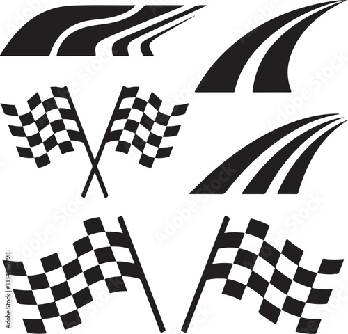 Dynamic Racing Symbols and Speed Lines Chequered Flags for Victory Design