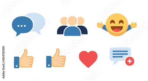 Collection of Social Media Icons and Emojis for Communication and Engagement.