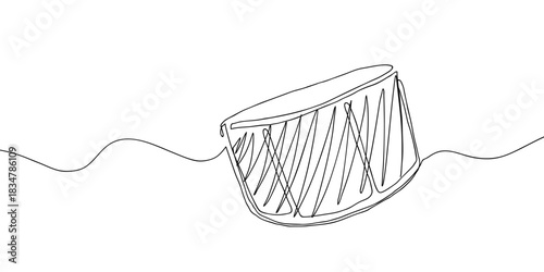 Drum Sketch Style in One Continuous Line one line drawing design, vector illustration. Editable stroke.