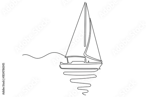 Single line art illustration of a yacht continuous outline drawing