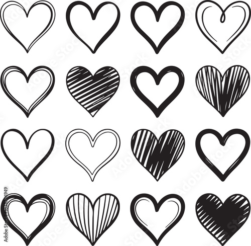 Variety of Hand-Drawn Heart Shapes