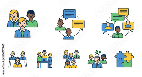 Diverse Group of People Communicating and Collaborating with Speech Bubbles.
