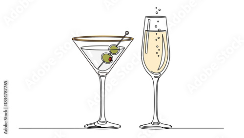 Minimalist Line Art Winter Cocktails Vector Illustration