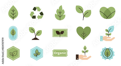 Collection of Green Leaf and Organic Growth Icons.