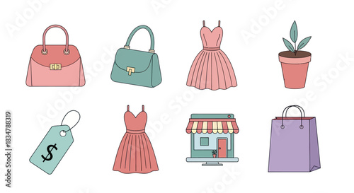 Collection of Fashionable Accessories and Retail Icons.