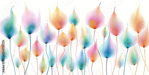 Stunning abstract pastel flowers bloom with delicate, ethereal, colorful line art texture