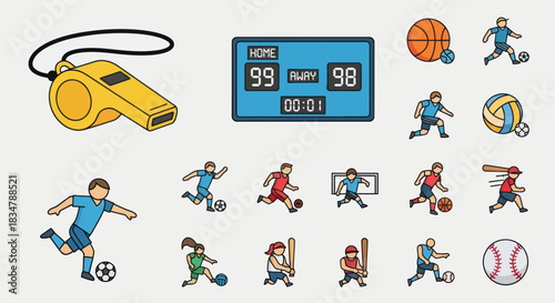 Yellow Whistle Digital Scoreboard and Sports Icons Collection.