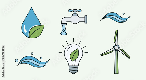 Collection of Eco-Friendly Icons Representing Sustainability and Nature.
