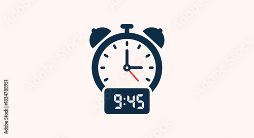 Dark Blue Alarm Clock Displaying 9:45 Time.