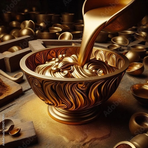 Poured Brass Basin — Molten brass cast insitu into sand mould