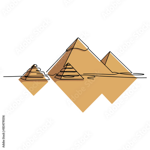 One continuous line illustration of an Pyramids of Egypt , isolated on white background.
