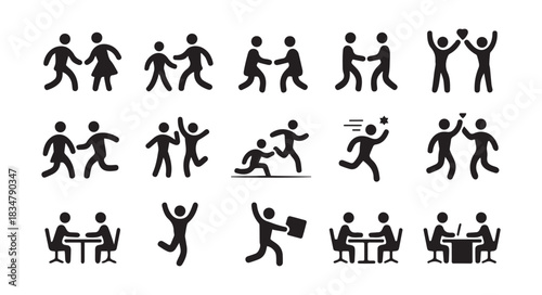 Silhouette Icons Of People Expressing Happy Emotions Celebrating Different Life Achievements Vector