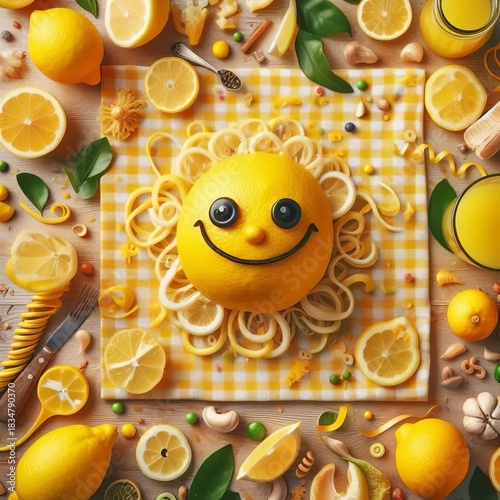 Quirky Lemon Zest Citrus GroveZested peel garlands juicer statio