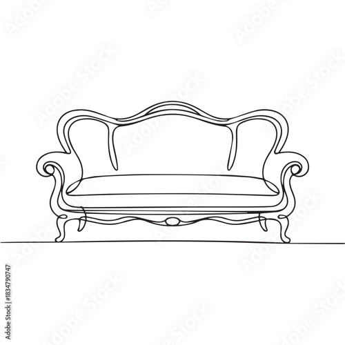 One continuous line illustration of an luxury sofa , isolated on white background.