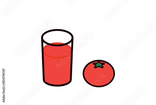 トマトジュースとトマト1個のイラスト