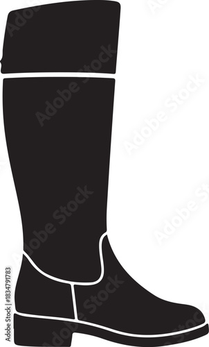 boots vector illustration Boot knee high silhouette winter footwear

Boot female fashion accessory black

Boot leather riding style silhouette