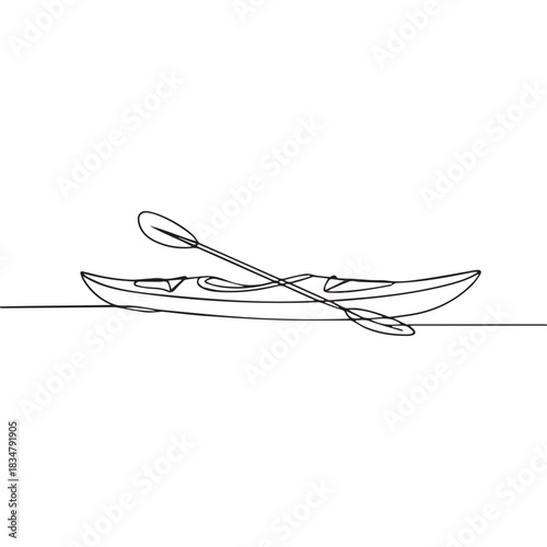 One continuous line illustration of an kayak boat, isolated on white background.