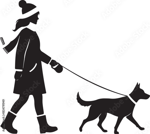 Dog walking woman winter silhouette

Dog walker female with pet vector

Dog owner walking animal on leash