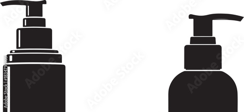 set of black plastic bottles Bottle pump dispenser vector silhouette

Bottle cosmetic liquid container icon

Bottle soap packaging design symbol