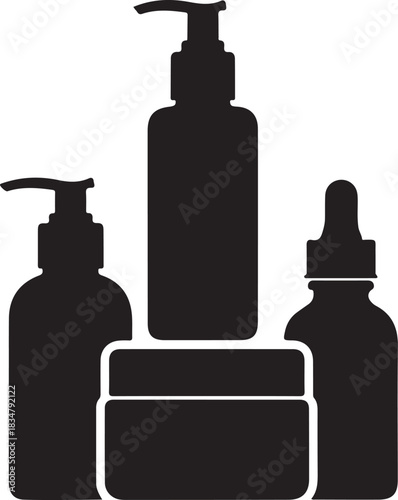 Cosmetic set packaging group silhouette

Cosmetic bottle collection silhouette graphic

Cosmetic pump dropper and jar set
