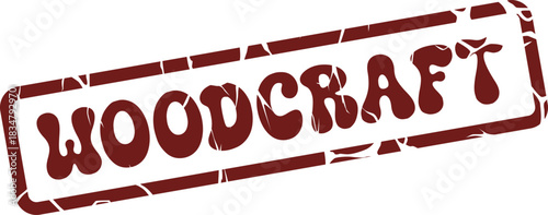 Rustic WOODCRAFT vintage style stamp impression symbolizes handmade quality and traditional artisan skills