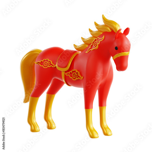 3D Render of a Red and Gold Horse