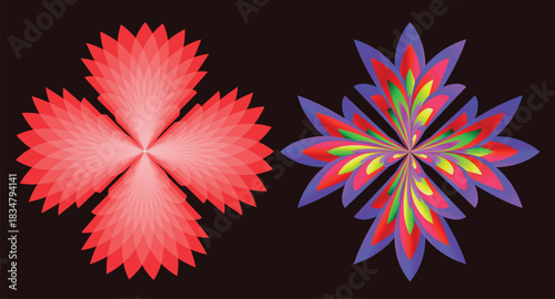 Abstract floral designs with geometric shapes and vibrant colors