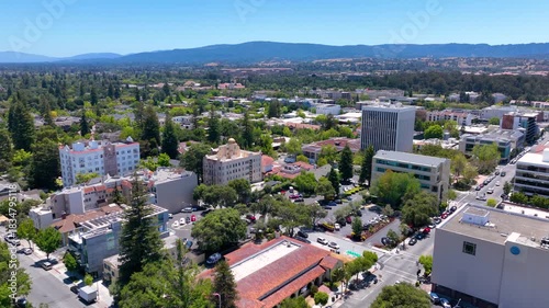 Historic residential houses aerial view in historic city center of Palo Alto, California CA, USA. 