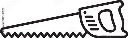 Hand saw vector icon representing carpentry tools and woodworking equipment isolated on black background