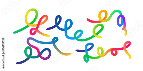 Gradient color line waves with 3D swirl elements forming wavy organic doodle shapes ideal for playful artistic abstract modern graphic design compositions