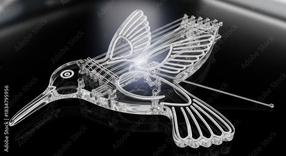 Fototapeta premium Lucid wings: A transparent hummingbird revealing the delicate beauty of avian architecture