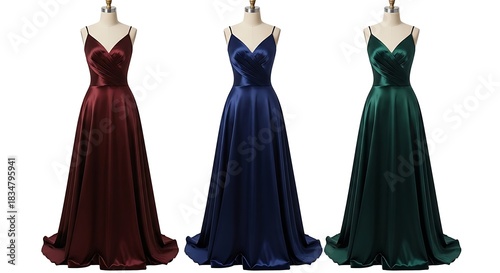 Elegant satin dresses collection isolated on white background