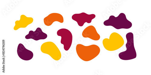Organic colorful blob shapes with liquid hand‑drawn round forms resembling pebbles drops and stones ideal for modern abstract branding backgrounds and creative compositions