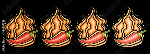 Vector Flaming Chili Pepper Set