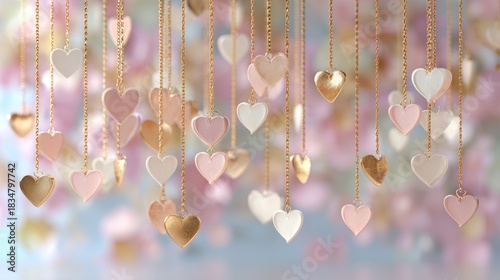 Decorative Heart Hanging Ornaments in Soft Pink Gold White Colors for Romantic Celebrations