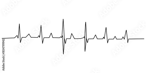 Simple black electrocardiogram line displaying a continuous heartbeat rhythm on a clean white background for medical and health concepts. Vector, illustration