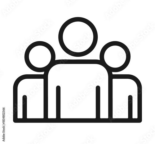 Outline illustration of three people standing together in a group icon