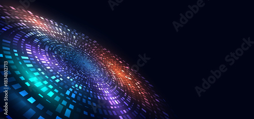 Futuristic digital data linking network connection square glowing on blue background.